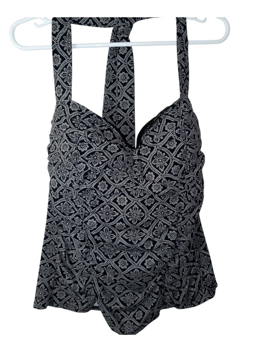 Lands End Black White Geometric Print Halter Tankini  Size18 Top Swimsuit Womens
